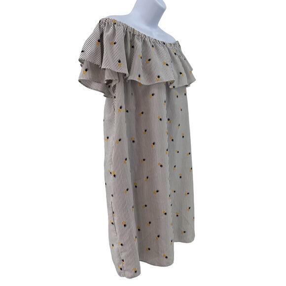 Soprano Gray/Yellow/Blue Pineapple Off Shoulder Mini Dress Womens Medium Striped - Picture 5 of 9